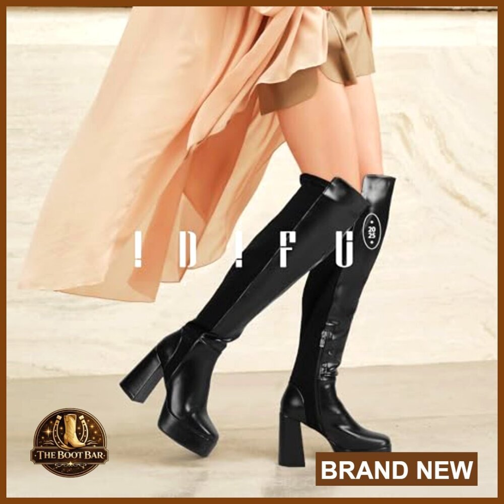 Women's Thigh High Over The Knee Boots Platform Chunky Block Heel Side Zip - Picture 4 of 7
